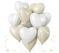Cream Heart Foil Balloon, 18 Inch Sand White Heart Shape Foil Balloon, Beige Heart Balloons with Grey White Helium Balloons for Valentines Day Boho Birthday Bridal Shower Wedding Baby Shower