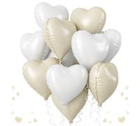 Cream Heart Foil Balloon, 18 Inch Sand White Heart Shape Foil Balloon, Large Beige Heart Balloon with Grey White Helium Foil Balloon for Valentines Day Boho Birthday Bridal Shower Wedding Baby Shower