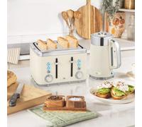 HOMCOM 800-266V70CW Cream 1.7L Rapid Boil Kettle 3000W and 4 Slice Toaster Set - Size: 4 Slice & 1.7L - Wilko