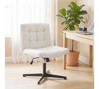 HOMCOM Armless Office Chair, Cross Legged Linen Computer Desk Vanity Chair with Wide Seat, Rocking Function, Beige
