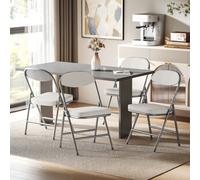 (Cream) HOMCOM Folding Chairs Set of 4 with Cushioned Seat, Steel Frame