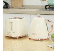 (Cream) HOMCOM Kettle and Toaster Set 1.7L Fast Boil Kettle & 2 Slice Toaster Set