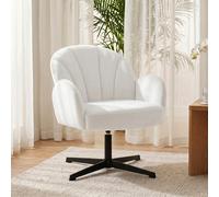 (Cream) HOMCOM Modern Accent Chair, Shell Swivel Armchair, Velvet-Feel Fabric