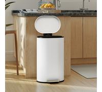 (Cream) HOMCOM Slim Rectangular Pedal Bin with Soft-Close Lid, 30L Kitchen Bin