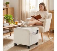 HOMCOM Small Ottoman with Side Pocket Living Room, Beige