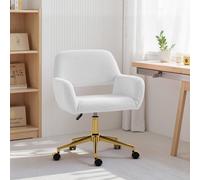 (Cream) HOMCOM Swivel Office Chair, Vanity Desk Chair with Adjustable Height, Wheels