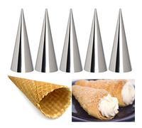 Cream Horn Molds, Large Size Cream Horn Forms Pack of 5 Stainless Steel Puff Pastry Cream Horn Mold Waffle Cone Pastry Roll Horn Croissant Mold (A)