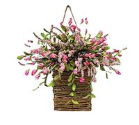 Cream Hydrangea Door Hanger Basket Wreath for Front Door Wildflowers Door Hanging Basket Wreath Artificial Spring Wreath Welcome Sign(A)