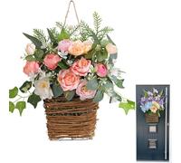 Cream Hydrangea Doors Hanger Basketss Wreathss, 2025 New Door Hanging Basket Wreath Front Door Spring Wreaths, Wildflowers Door Hanger Basket Wreath,Artificial Rattan Hanging Basket (B)