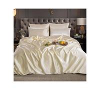 (Cream, KING: 1 Duvet Cover+4 Pillowcases+1 Fitted Sheet) Luxury Satin Silk Bedding Set 6 PCS - Fitted Sheet, Duvet Cover & 4 Pillowcases - Ultra Soft, Smooth & Elegant Bedroom Set - Single, Double