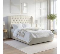 Cream King Size Ottoman Bed with Winged Chesterfield Headboard - Safina
