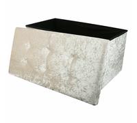 (Cream) Large 2 Seater Crushed Velvet Foldable Ottoman Storage Box Double Bed Foot Stool