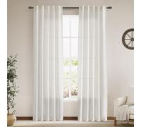 Cream Linen Curtains 84" Length - 2 Panels Semi-Sheer Back Tab Drapes Light Filtering Farmhouse Window Treatments for Living & Dining Room Neutral Color 40x84