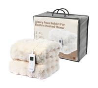 (Cream) LIVIVO Luxury Faux Rabbit Fur Electric Heated Throw