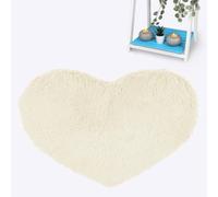 (Cream) Love Heart Rugs Soft Fur Bedroom Floor Carpet Cuddles Mats