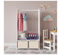 (Cream) MDF Wooden Hanging Clothes Rail Wardrobe Storage