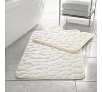 (Cream) Memory Foam Bath Mat Non- Slip / Toilet Mat Set Pebbles