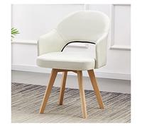 Cream Mid Century Modern Swivel Accent Chair - Upholstered Office Desk Chair with Cushioned Seat & Solid Beech Wood Legs, Stylish Dining Room Furniture for Living Room