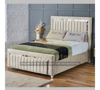 (Cream (No Mattress), 3ft Single (No Gaslift)) Luxury Plush Velvet Upholstered Panel Strip Ottoman Bed Frame Double/King/Single