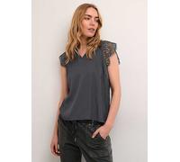 Cream Nola Lace Cap Sleeve V-Neck Top Asphalt