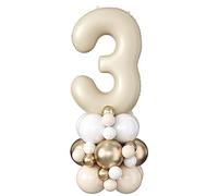 Cream Number 3 Balloon 40 Inch Number 3 Foil Balloon Beige Giant Number Three Balloon Tower Stand Large Big Nude Neutral Digital Balloons Stack for Boy Girls Third 3rd Birthday Anniversary Party Decor