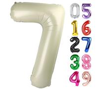Cream Number 7 Balloon 40 Inch, 7th Birthday Party Decorations for Children, Giant Glitter 7 Shape Foil Balloon for Party Supplie