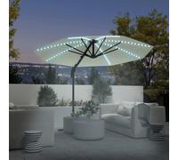 Outsunny 3(m) Garden Parasol w/ Lights - Crank Handle & Cross Base - Cream | TJ Hughes