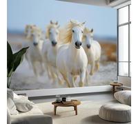 Cream Panoramic Custom Wallpaper Mural, Non-Woven Premium Surrealism Animals Horse Print Wallpaper Mural Poster Decoration 118 x 83 inch (W x H) for Bedroom Living Room Corridor