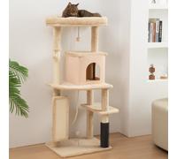 (Cream) PawHut Cat Tree Tower Scratching Post Bed House, 132cm