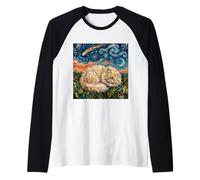 Cream Persian Cat Sleeping Kitty Starry Night Artwork Raglan Baseball Tee