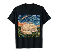 Cream Persian Cat Sleeping Kitty Starry Night Artwork T-Shirt