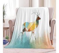 Cream Personalised Throw Blanket, Simple Lines Animals Deer Printed Blanket for Kids Child Adults Soft Warm - Super King Size Flannel Blankets for Bed Sofa and Travel 87 × 95 inch