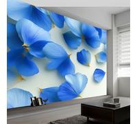 Cream Photo Wallpaper Mural 500 x 280 cm 3D Blue Floral Plant Pattern Non-Woven Premium Art Print Fleece Wall Mural Decoration Poster Picture Design Modern for Bedroom Living Room