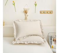 Cream Pillowcases King Pillowcases Ruffled Pillow Shams Set of 2 Cute Pillowcases Solid Ruffled Fringe Design Beige Grey Shabby Chic Pillowcases 2 Pack (King (20''x36''), Beige Grey)