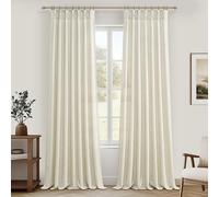Cream Pinch Pleated 70 Inch Extra Wide Bedroom Curtains 84 Inch Long 2 Panels Set, Memory Trained Light Filtering Privacy Thick Natural Linen Semi Sheer Farmhouse Windows Curtain & Drapes 7 FT Length
