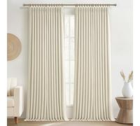 Cream Pinch Pleated Living Room Windows Curtains 98 Inches Long 2 Panels Set, Blackout Memory Trained Two Layer Flax Linen Country 96-98 Inch Length Insulated Noise Reducing Windows Drapes 40W x 98L