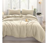 (Cream- Plain Dyed Duvet Cover) King Duvet Cover Plain Reversible 3PCS Bedding Set