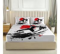 Cream Printed King Size Fitted Sheet, Abstract Karate Sports theme Luxury Washable Bed Sheets, Soft Brushed Microfiber Fade Resistant Breathable Bedding 160 x 200 cm with 2 Pillow cases