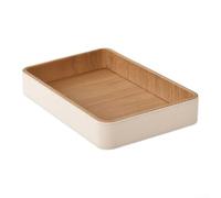 Cream PU Leather Perfume Tray Wood Interior Organizer Rectangle Square | Available in three shapes and sizes for dressers and nightstands Organizes keys perfumes jewelry and small