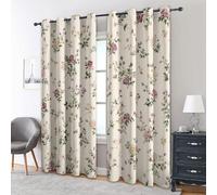 Cream Purple Farmhouse Flower Curtains Blackout, 52x84 Inch 2 Panels - Green Leaf Floral Pattern Black Out Curtains, Home Decor, 84 Drop Eyelet Window Drapes for Bedroom, Living Room DS86