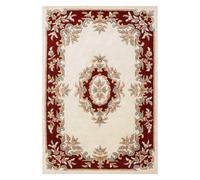 (CREAM RED, 200 x 285 cm) Traditional Pure Wool Rugs Hall Runner Round Circle Half Moon Mat Small Extra Large Carpet Eco Friendly Handmade