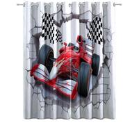 Cream Red Blackout Curtains for Bedroom W 46" X L 72" Drop Eyelet Curtains for Living Room Nursary, 3D Flags Flames Race Cars Printed Thermal Insulated Window Curtain Panels 2 Panels