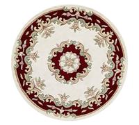 (CREAM RED, Circle: 120cm) Traditional Pure Wool Rugs Hall Runner Round Circle Half Moon Mat Small Extra Large Carpet Eco Friendly Handmade