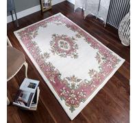 Cream Rose Traditional Bordered Floral Handmade Cotton Backing Rug For Living Room And Bedroom-80Cm X 150Cm