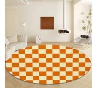 Cream Round Rugs Diameter 60 cm Machine Washable, Soft Low-Pile Indoor Circle Carpets with Non-Slip Backing - Vector Geometric Grid for Living Room Bedroom Kitchen Nursery