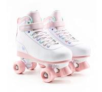 CREAM Scoop Kids Adjustable Quad Roller Skates for Beginners - 4-Size Grow-With-You Fit for Extended Use - Stable 4-Wheel Design for Improved Balance - Boys and Girls (Hearts - White/Pink)