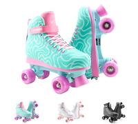 CREAM Scoop Kids Adjustable Quad Roller Skates for Beginners - 4-Size Grow-With-You Fit for Extended Use - Stable 4-Wheel Design for Improved Balance - Boys and Girls (Wave - Teal/Pink)