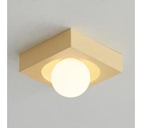 Cream Semi Flush Mount Ceiling Light Fixtures, Yellow Hallway Ceiling Light Aisle Light, Close to Ceiling Light for Bedroom, Milky White Acrylic Shade Led Metal Ceiling Lighting/a