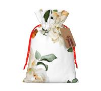Cream Shabby Rose Flower Print Drawstring Bags Burlap Gifts Bag With Drawstring Gift Bags For Wedding/Party/Festival/Storage