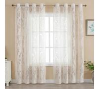 Cream Sheer Curtains, Jacquard Floral Privacy Voile Curtains, 87'' Drop | Vintage Damask Eyelet Net Curtains, Semi Sheer Light Filtering Drapes for Living Room & Bedroom, French Shabby Chic Elegance